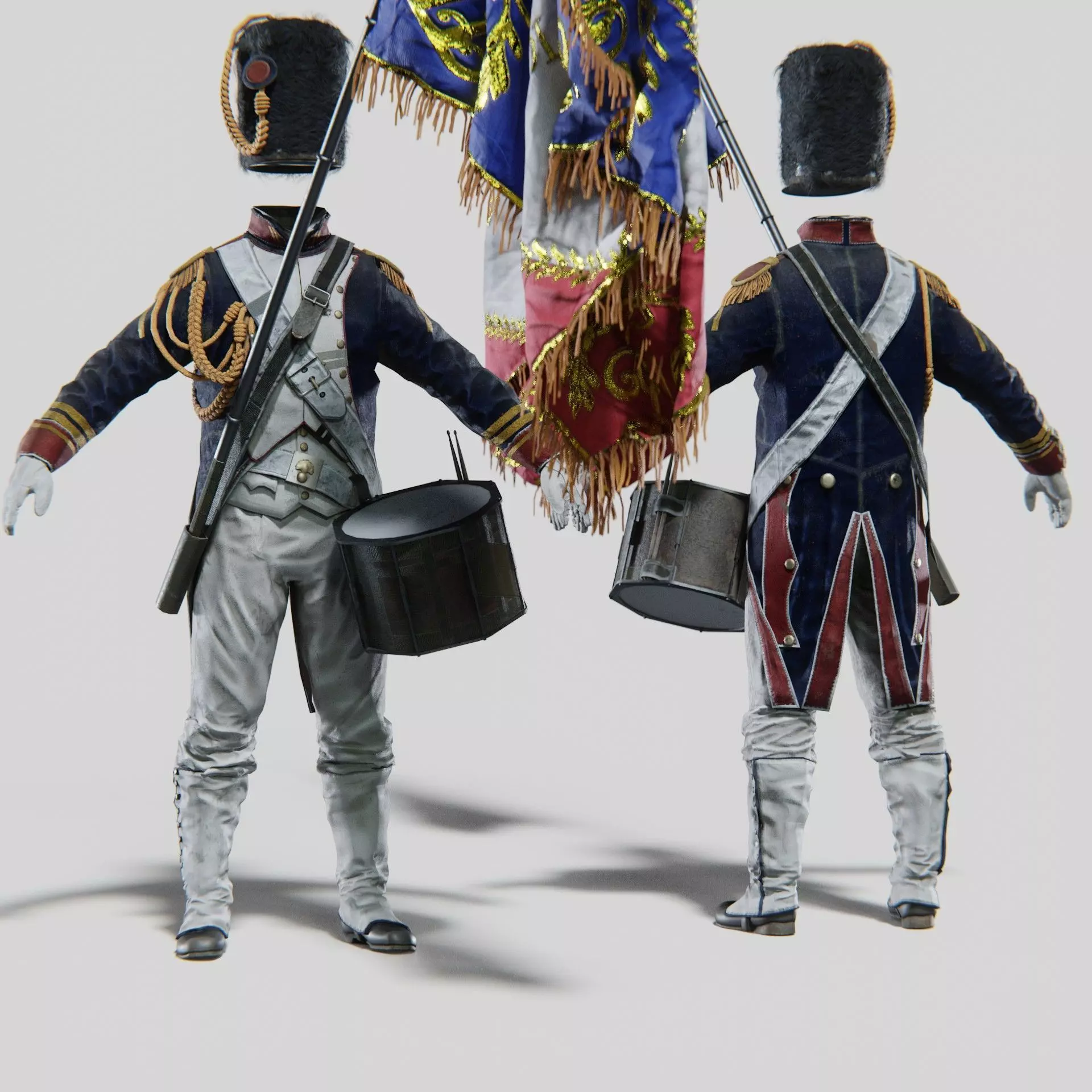 Soldier Napoleon Flag Support Rigged Low-poly 3D model_0