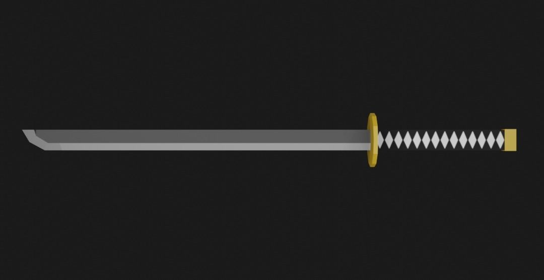 Low Poly Katana samurai sword Low-poly 3D model_2