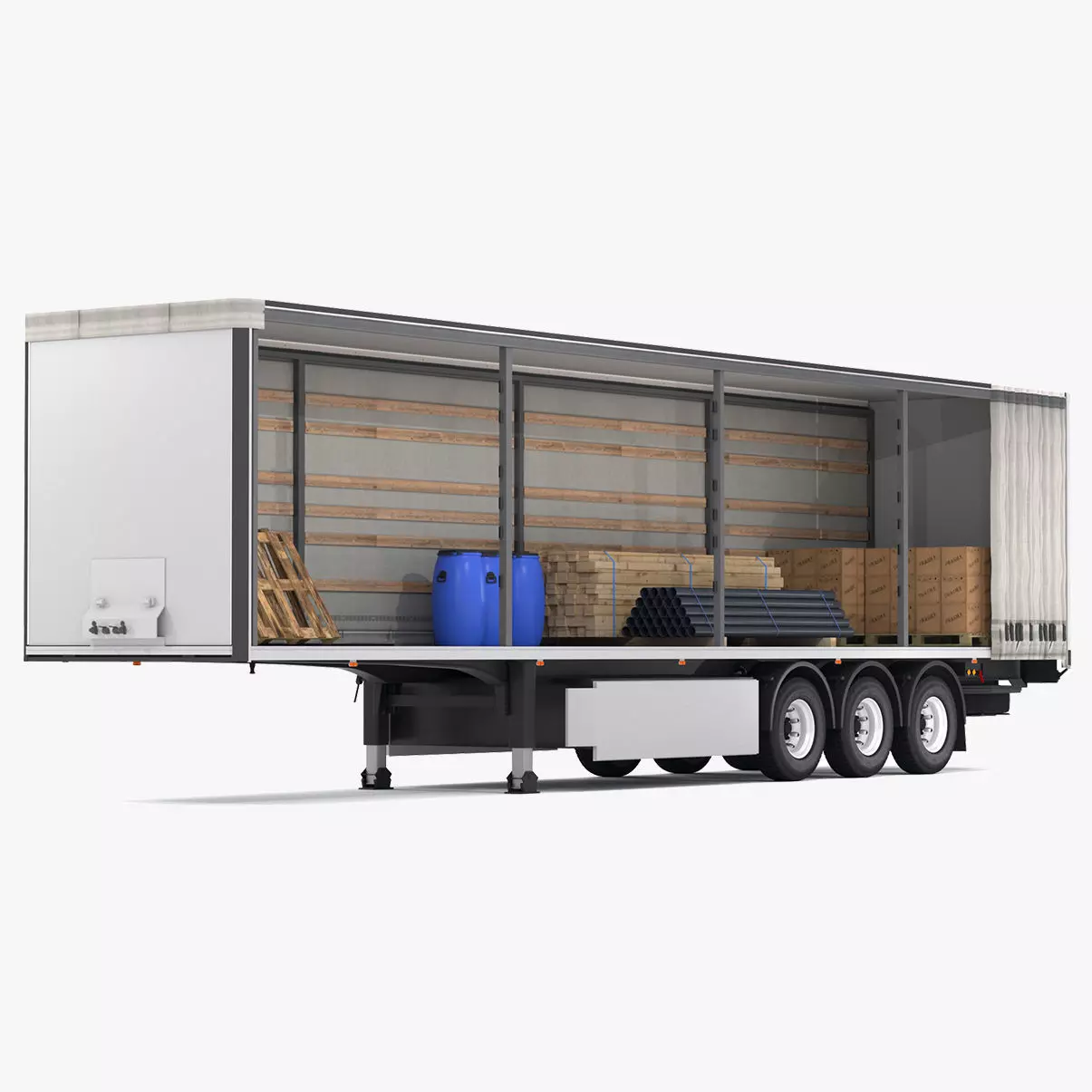 Semi Trailer Open Curtain 3D model_0