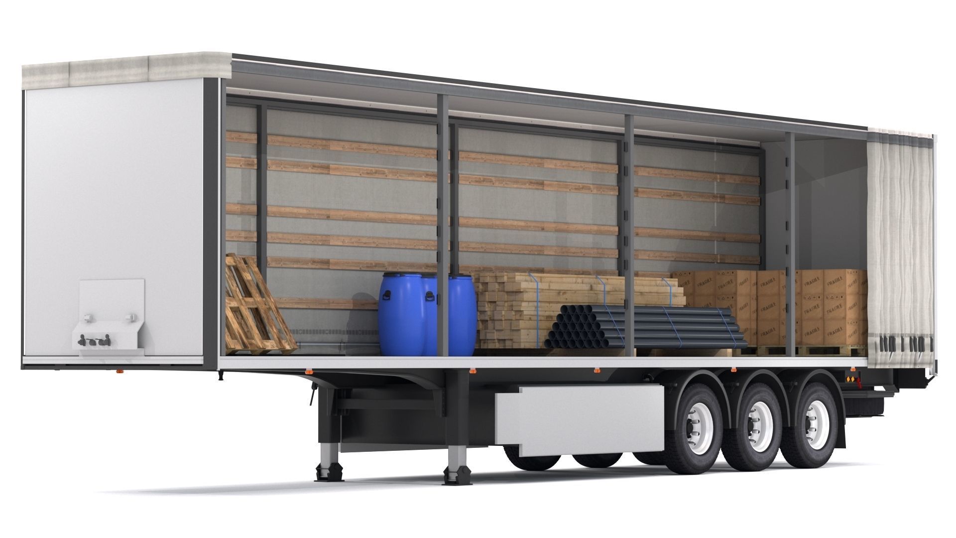 Semi Trailer Open Curtain 3D model_1