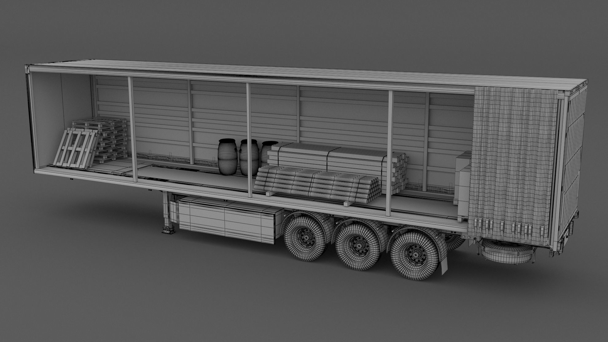 Semi Trailer Open Curtain 3D model_8