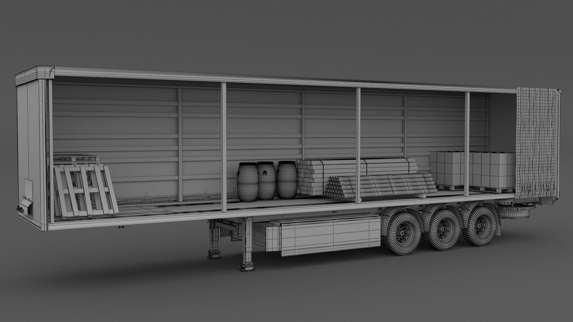 Semi Trailer Open Curtain 3D model_7