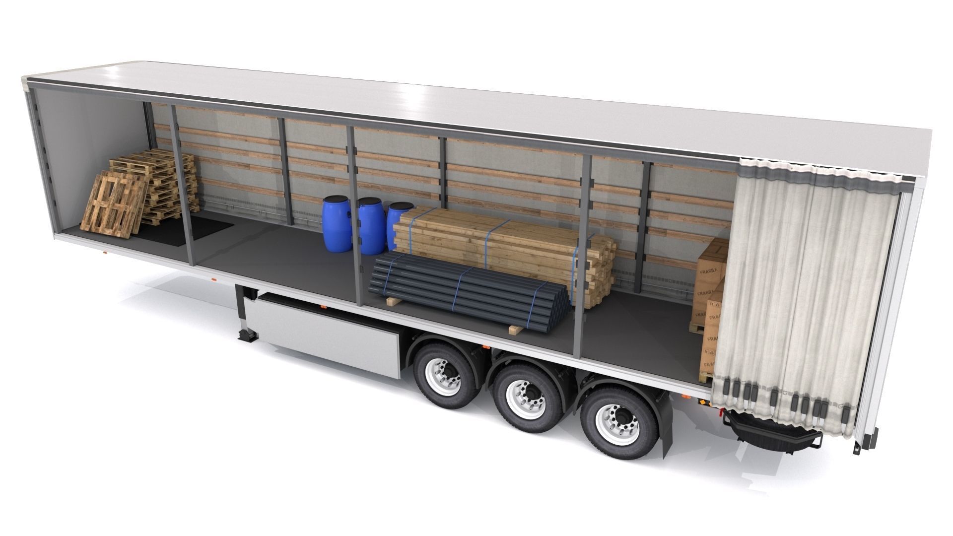 Semi Trailer Open Curtain 3D model_6