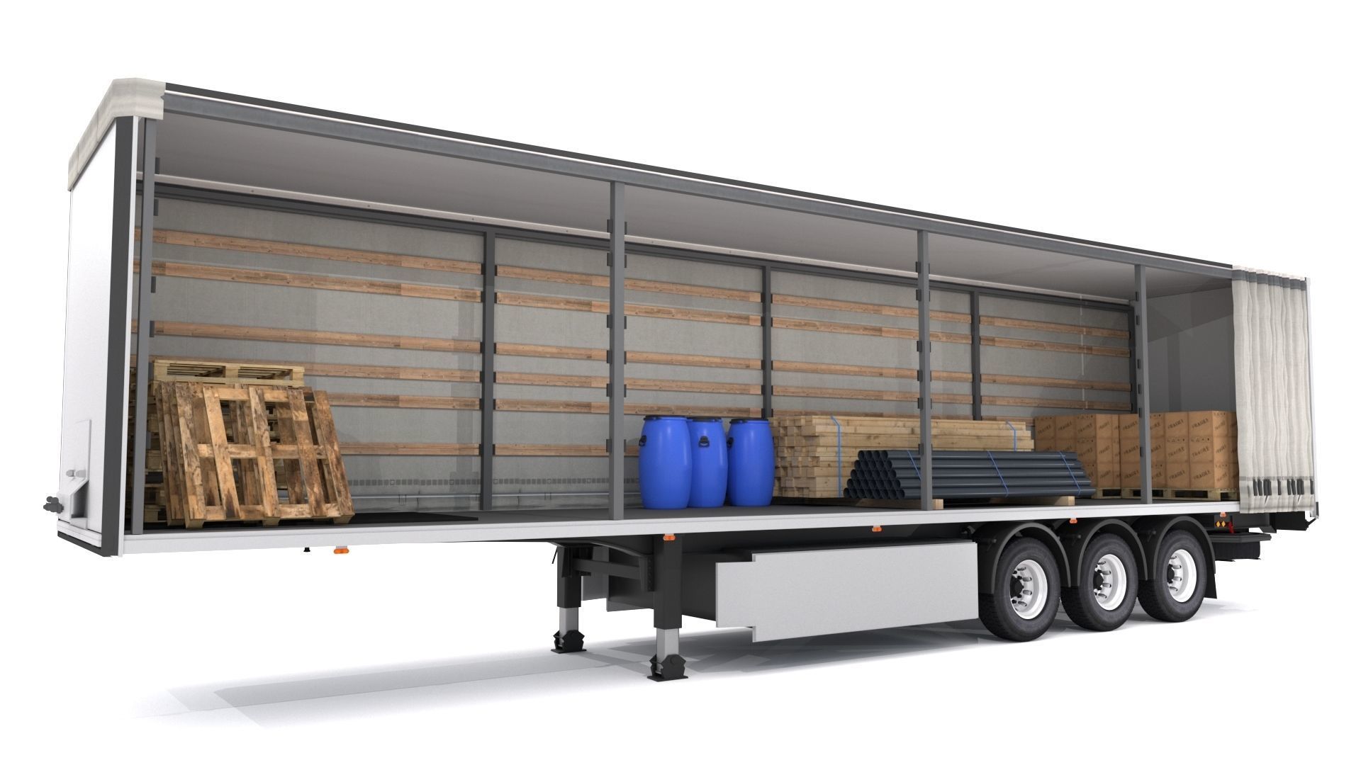 Semi Trailer Open Curtain 3D model_3