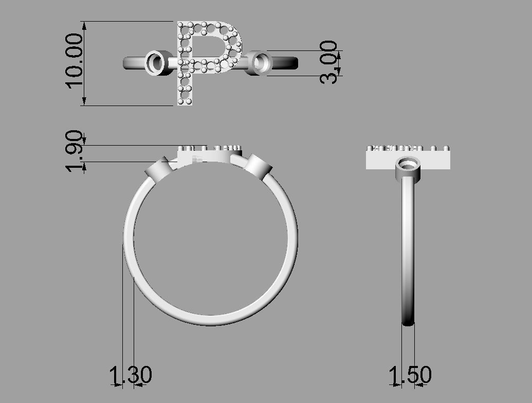 Diamond Letter Ring - P 3D print model_2