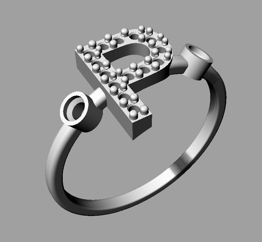 Diamond Letter Ring - P 3D print model_15