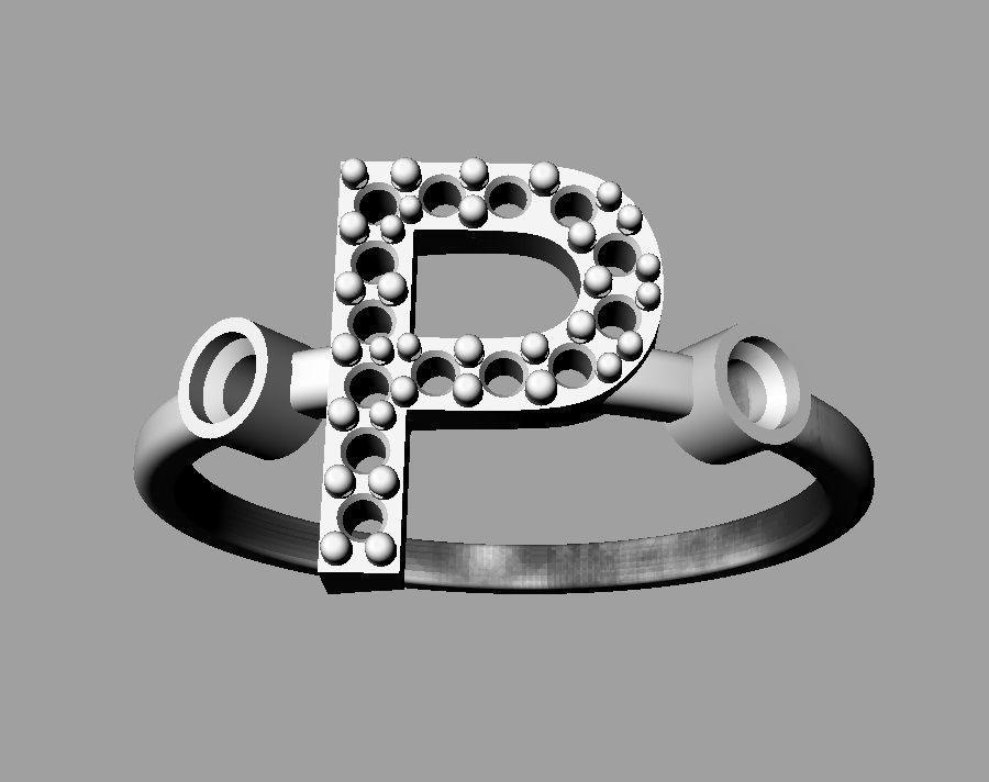 Diamond Letter Ring - P 3D print model_13