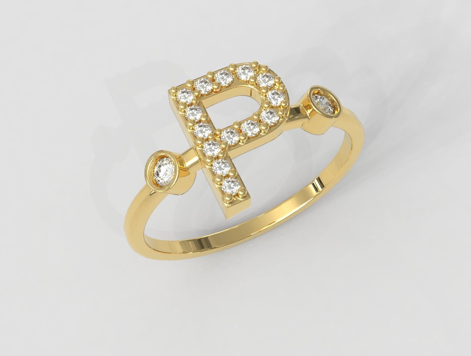 Diamond Letter Ring - P 3D print model_1