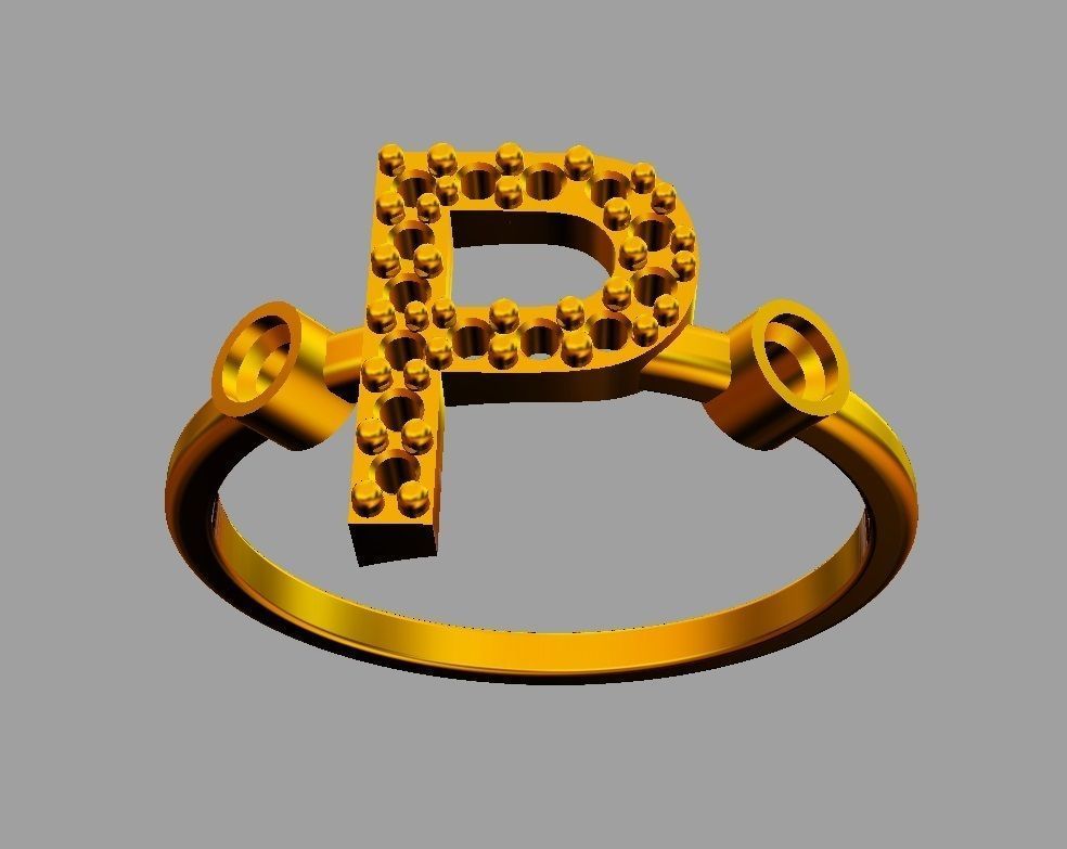 Diamond Letter Ring - P 3D print model_5