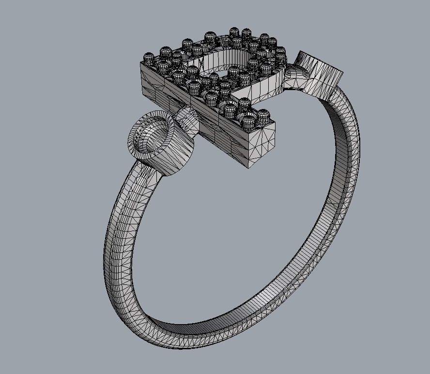 Diamond Letter Ring - P 3D print model_11