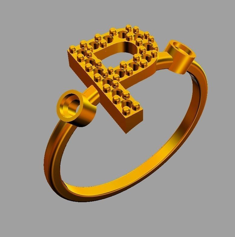 Diamond Letter Ring - P 3D print model_6