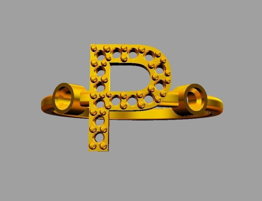 Diamond Letter Ring - P 3D print model_9