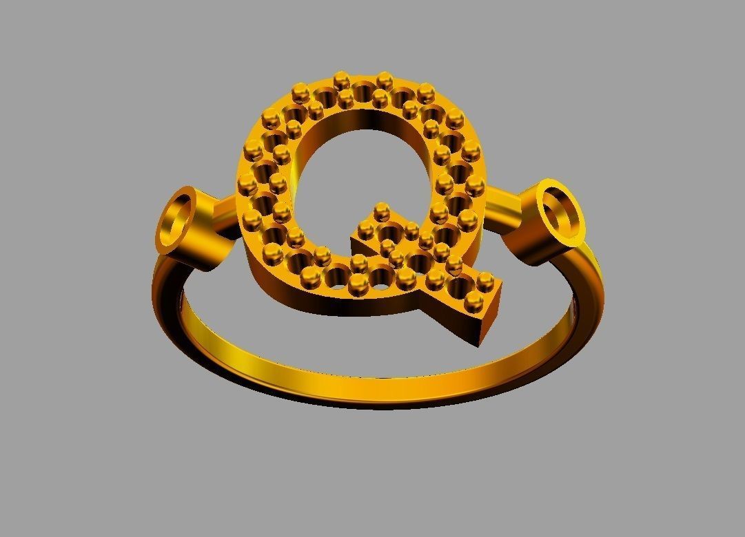 Diamond Letter Ring - Q 3D print model_5