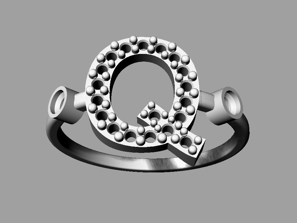Diamond Letter Ring - Q 3D print model_13