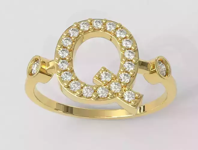 Diamond Letter Ring - Q 3D print model