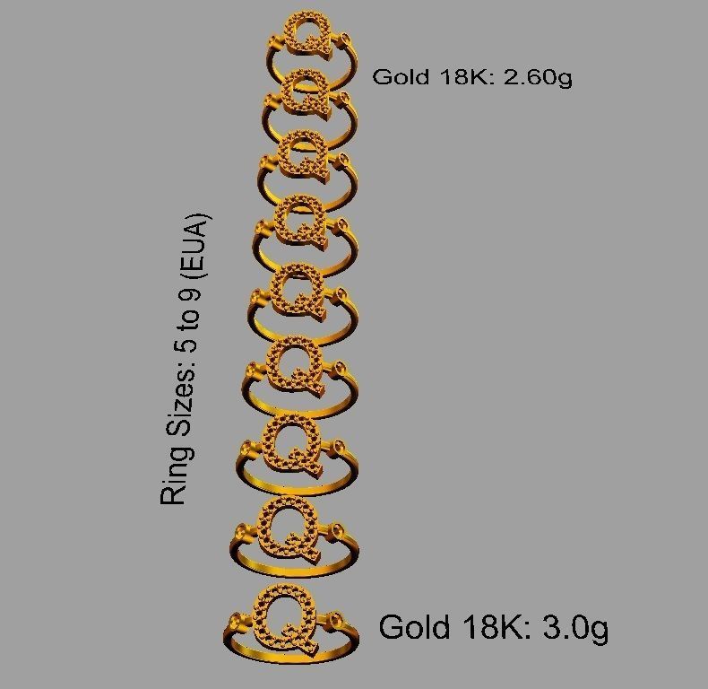 Diamond Letter Ring - Q 3D print model_2