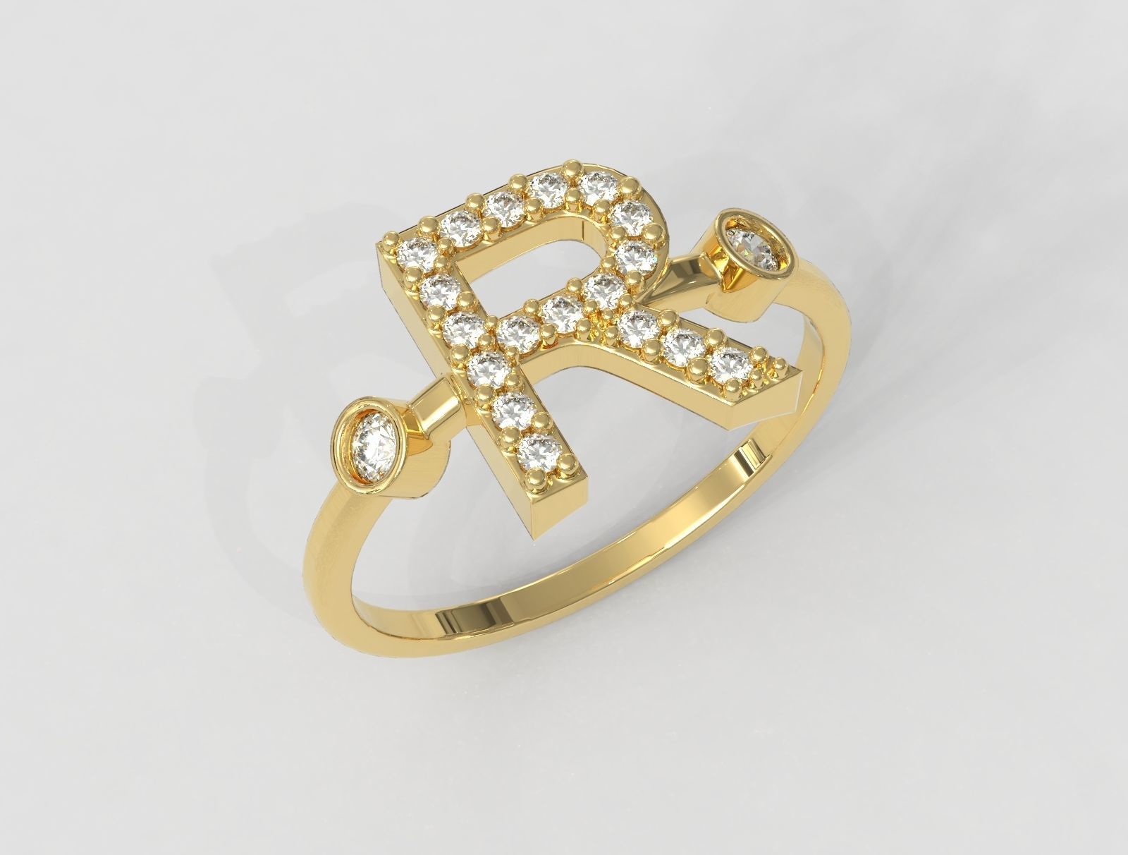 Diamond Letter Ring - R 3D print model_2