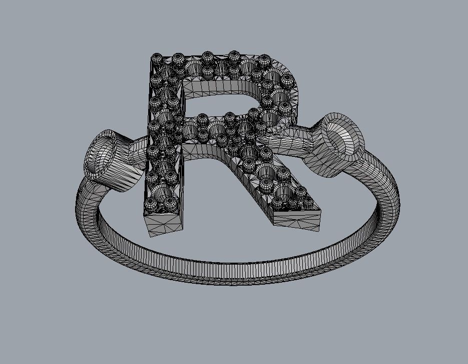 Diamond Letter Ring - R 3D print model_10
