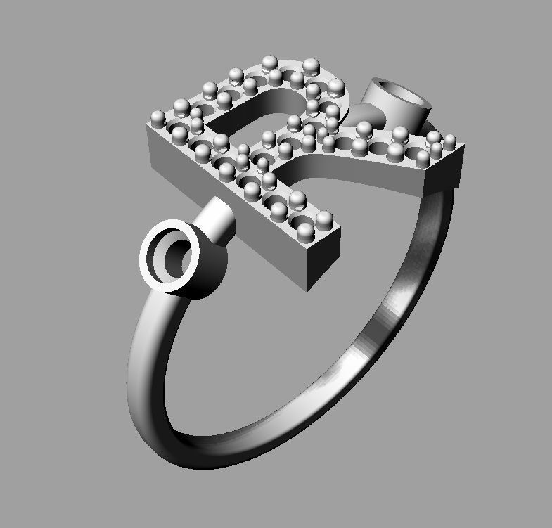 Diamond Letter Ring - R 3D print model_17