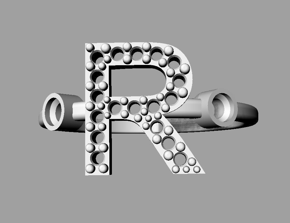 Diamond Letter Ring - R 3D print model_16