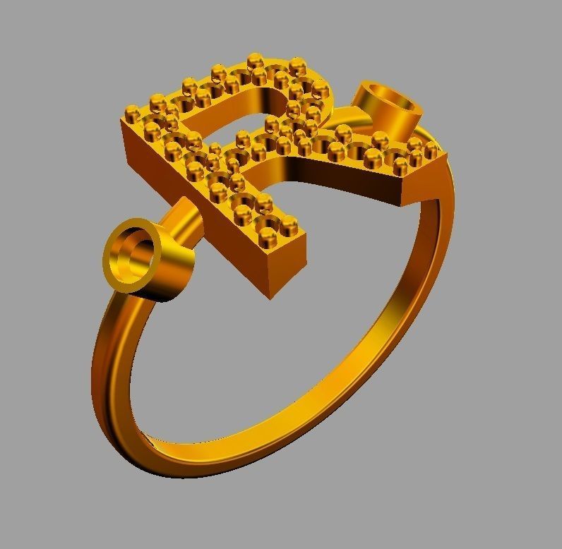 Diamond Letter Ring - R 3D print model_8
