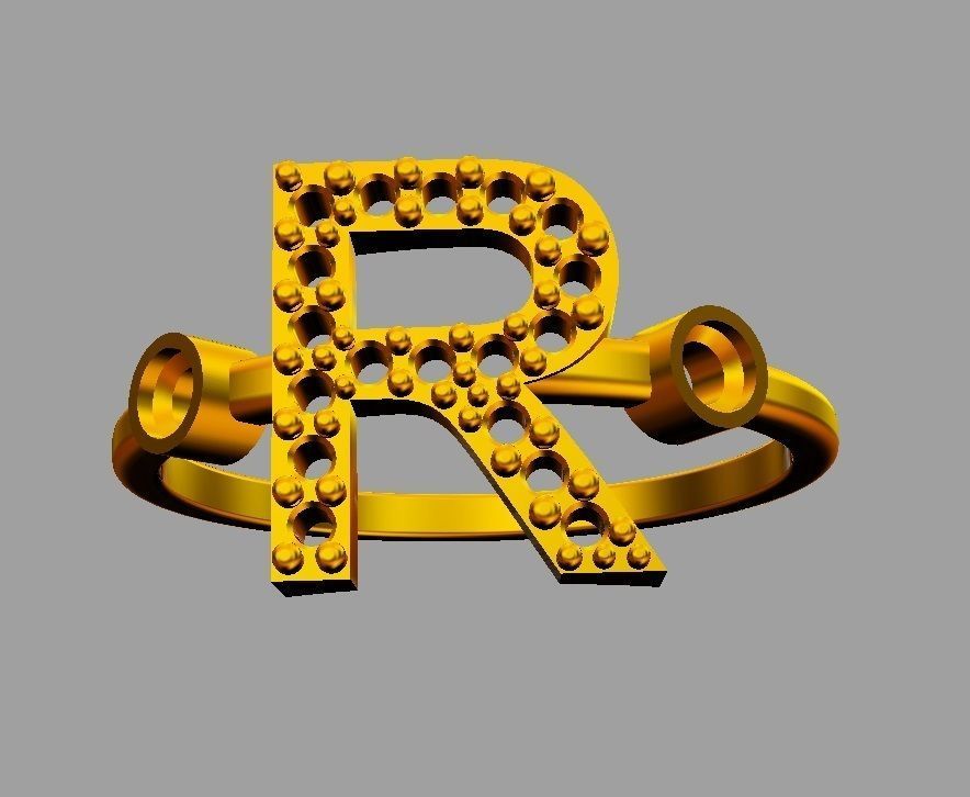 Diamond Letter Ring - R 3D print model_6