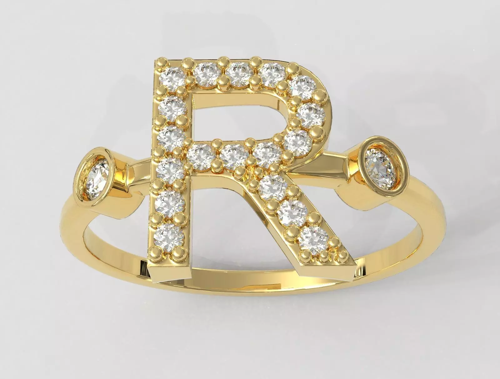 Diamond Letter Ring - R 3D print model_0