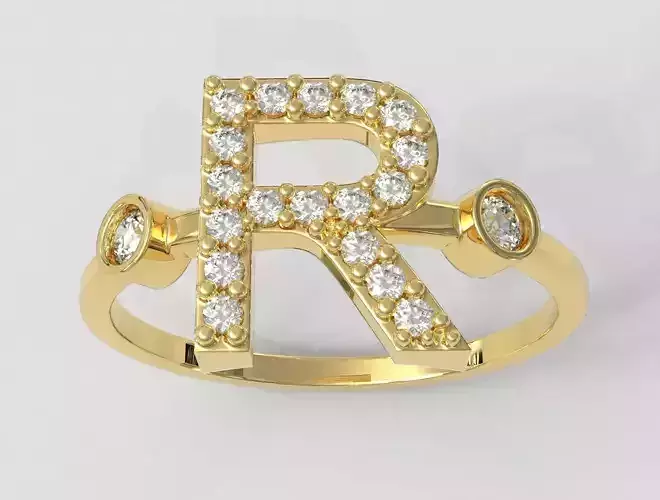 Diamond Letter Ring - R 3D print model