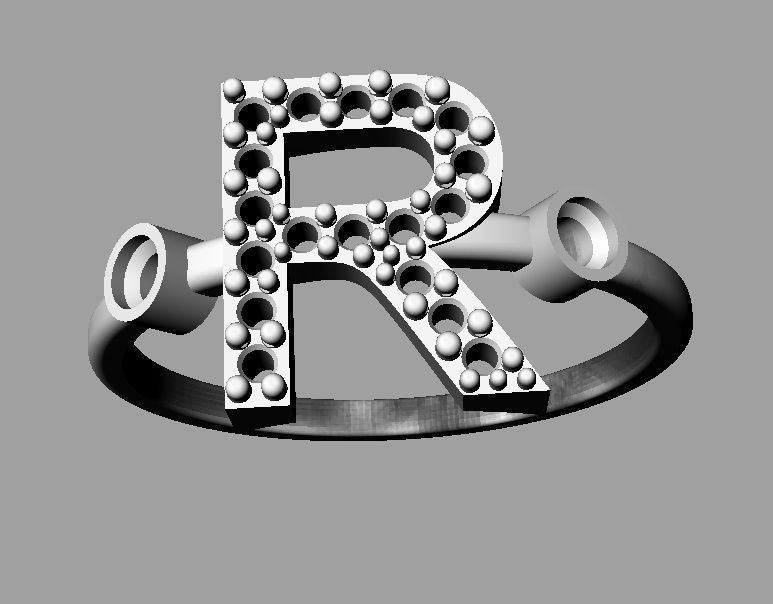 Diamond Letter Ring - R 3D print model_13