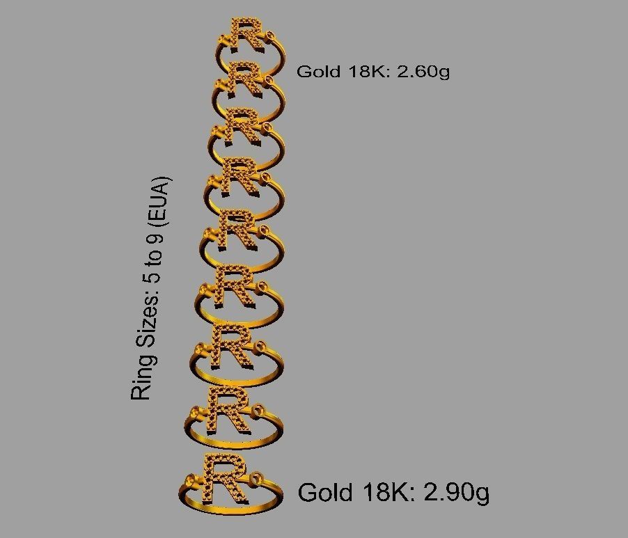 Diamond Letter Ring - R 3D print model_4