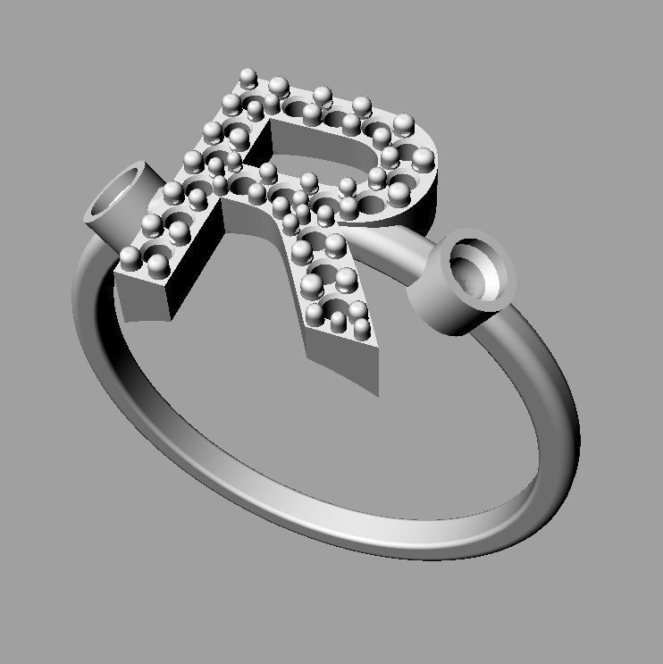 Diamond Letter Ring - R 3D print model_14
