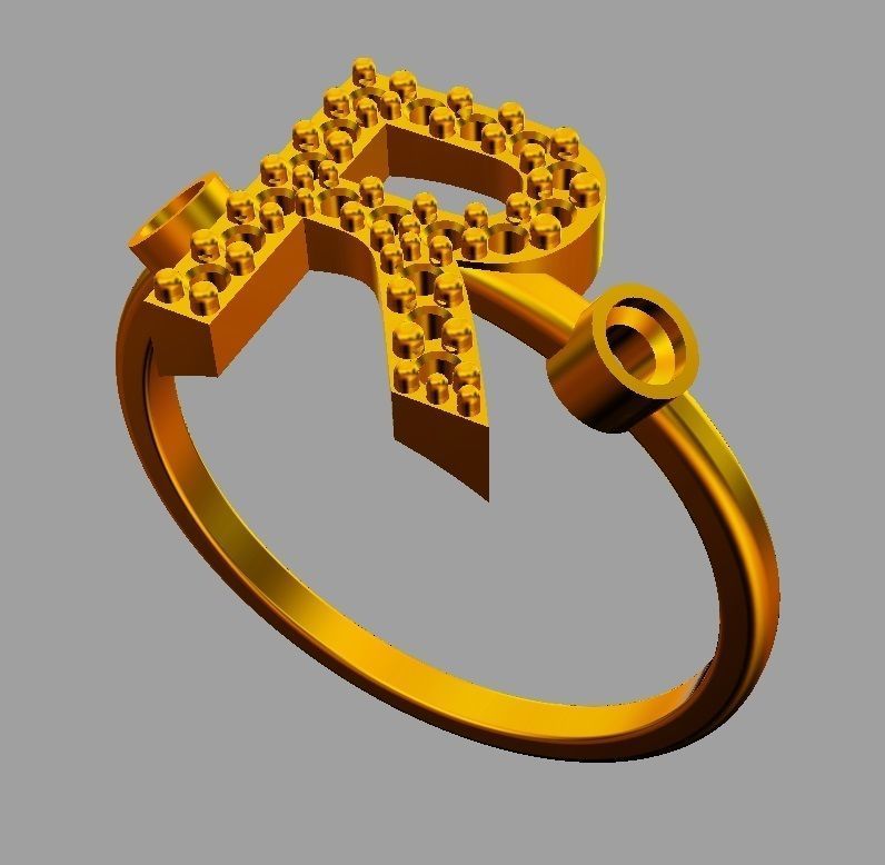 Diamond Letter Ring - R 3D print model_7