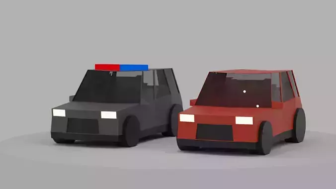 Low Poly SUV two police cars