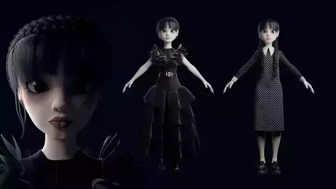 Wednesday Addams LowPoly Pack of Two Models