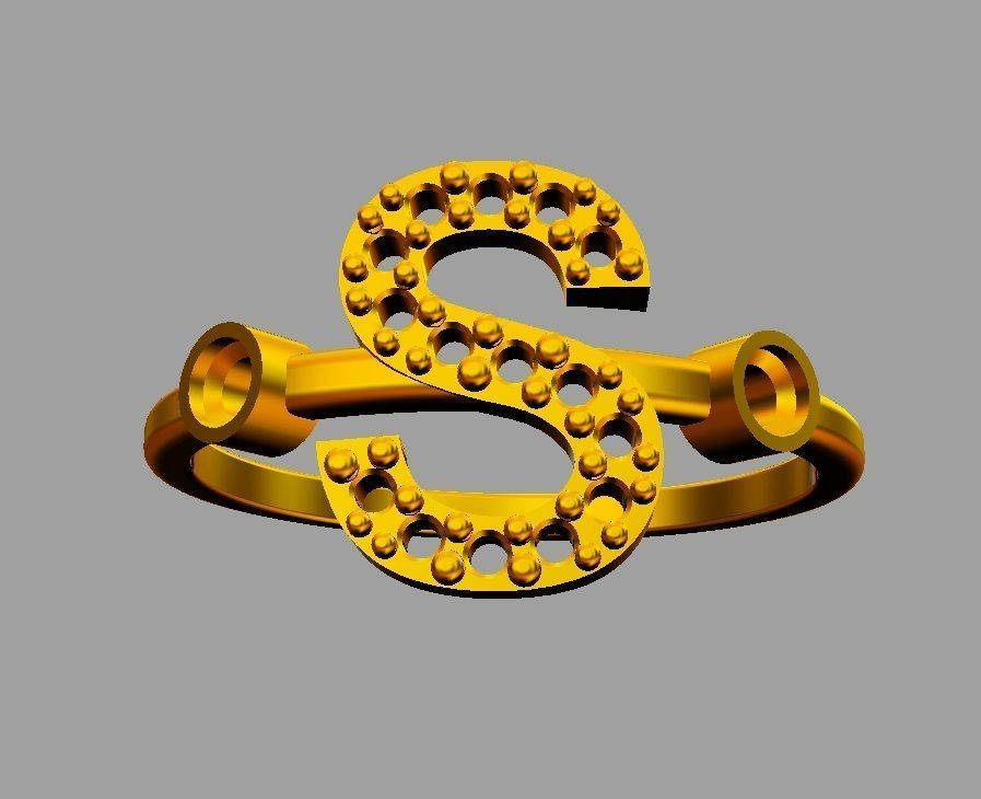 Diamond Letter Ring - S 3D print model_5