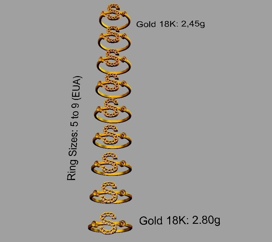 Diamond Letter Ring - S 3D print model_3