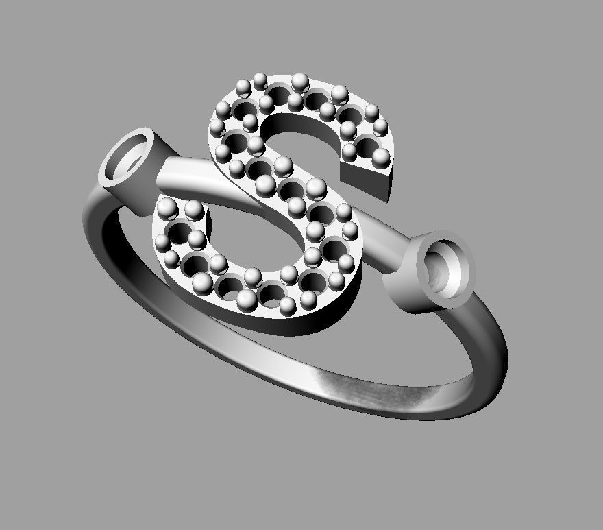 Diamond Letter Ring - S 3D print model_16