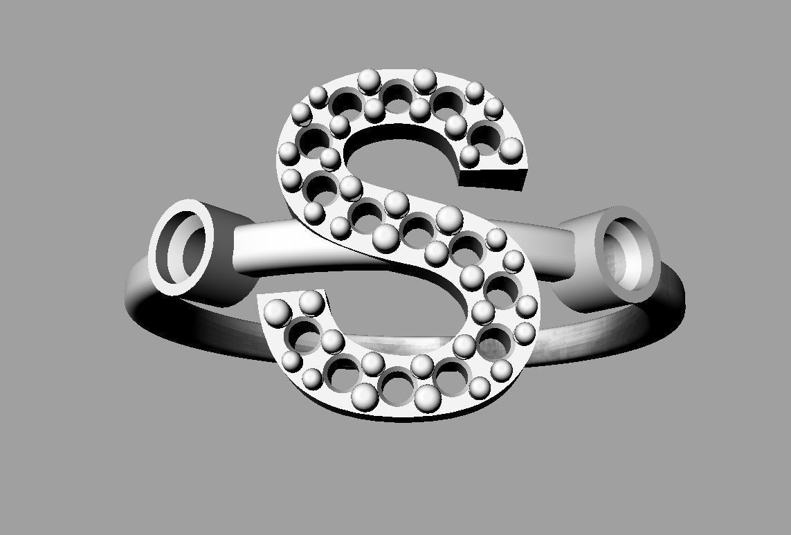 Diamond Letter Ring - S 3D print model_13