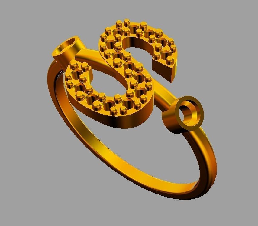 Diamond Letter Ring - S 3D print model_7