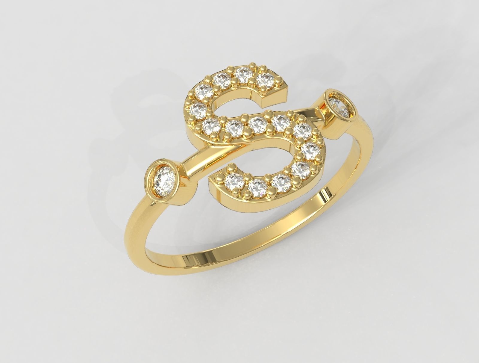 Diamond Letter Ring - S 3D print model_1