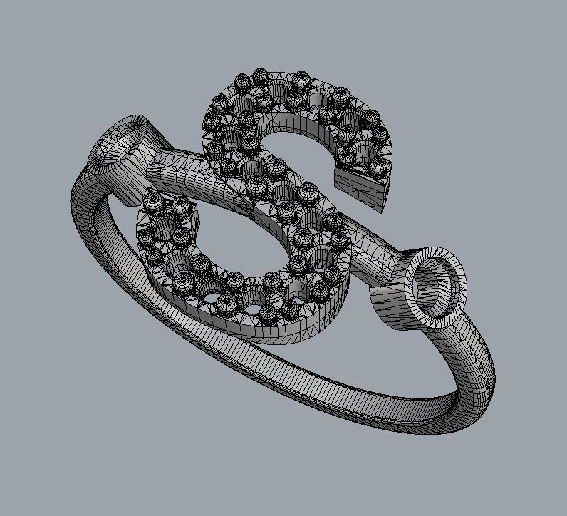 Diamond Letter Ring - S 3D print model_12