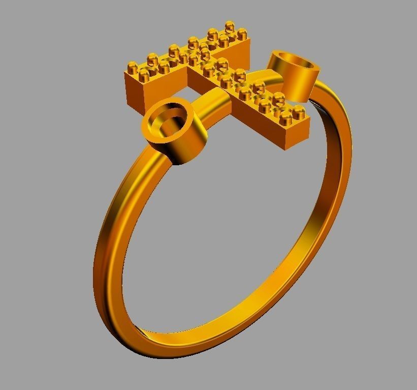 Diamond Letter Ring - T 3D print model_6