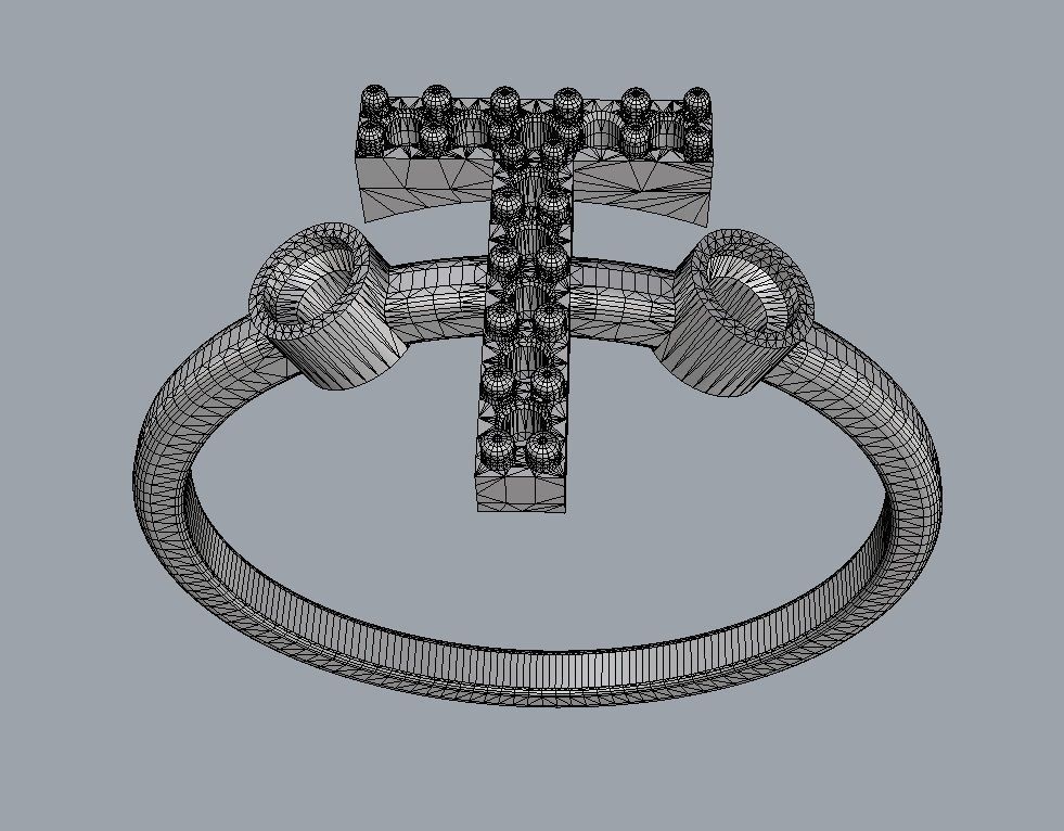Diamond Letter Ring - T 3D print model_11