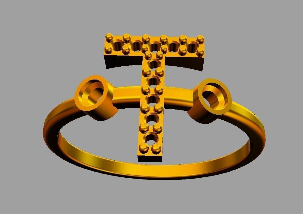 Diamond Letter Ring - T 3D print model_5