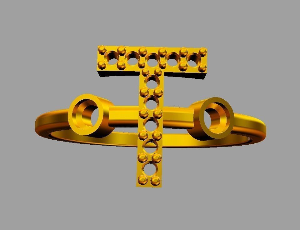 Diamond Letter Ring - T 3D print model_9