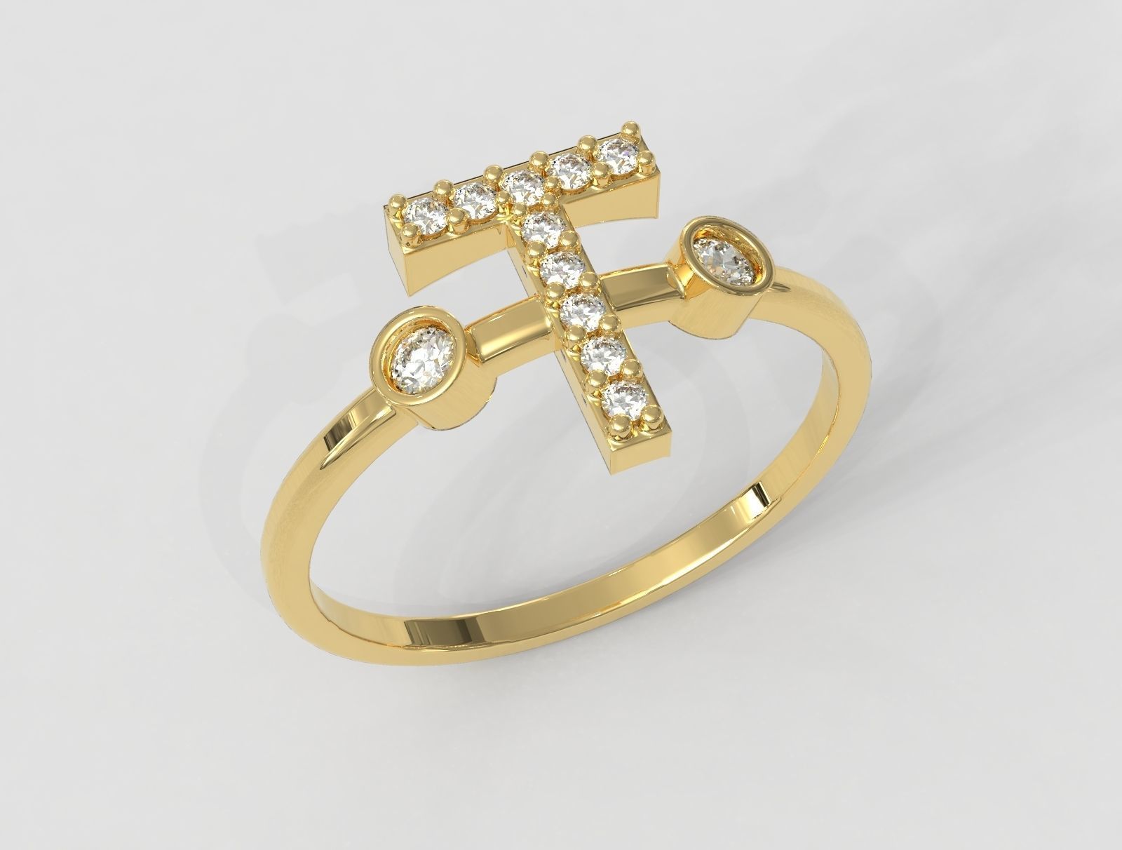 Diamond Letter Ring - T 3D print model_1