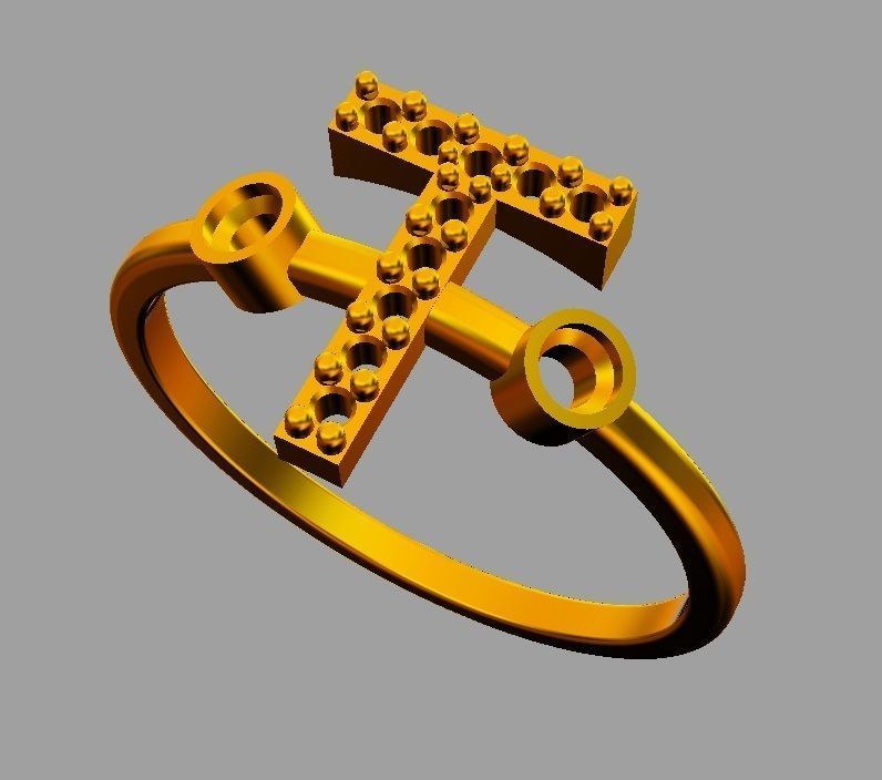 Diamond Letter Ring - T 3D print model_7