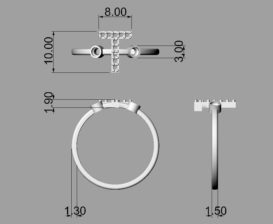 Diamond Letter Ring - T 3D print model_2