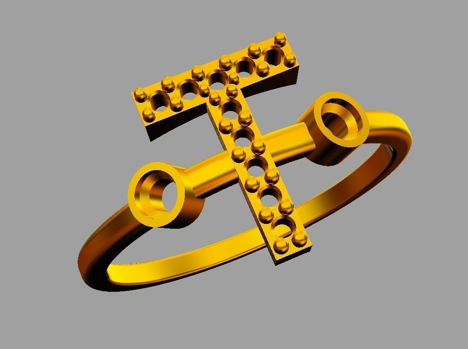 Diamond Letter Ring - T 3D print model_10