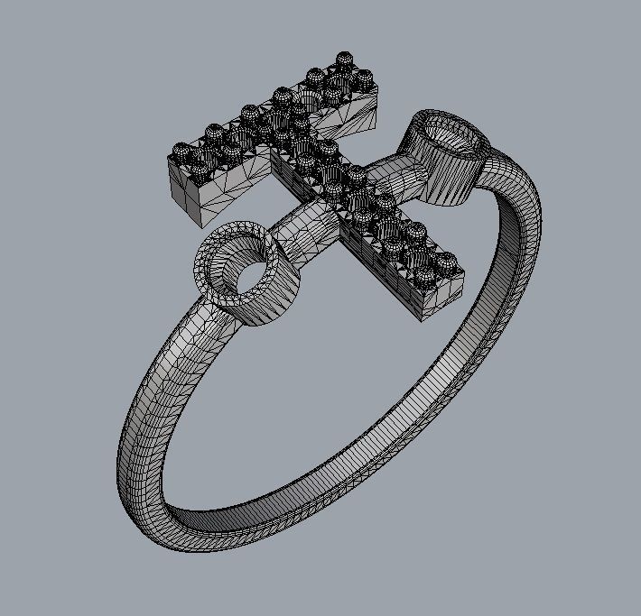 Diamond Letter Ring - T 3D print model_14